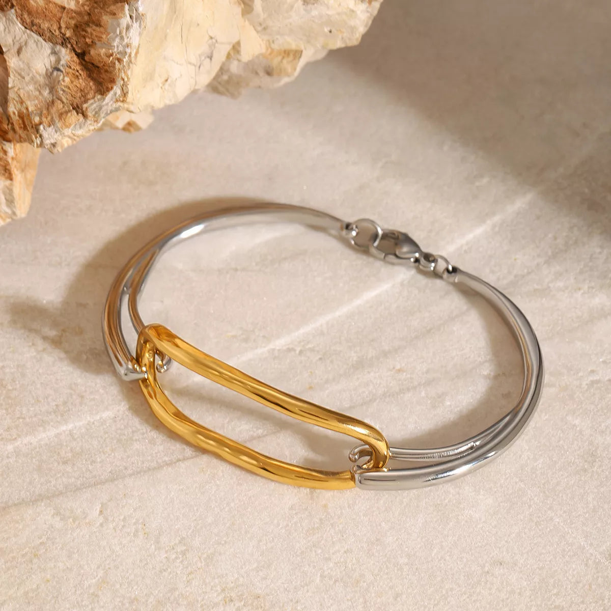 Gold One Size Two-Tone Geometric Link Bracelet | Bracelets Daverri Fashions
