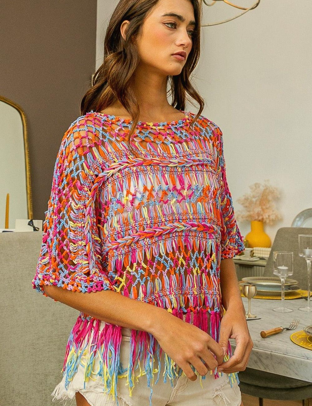 BiBi Openwork Fringed Knit Cover Up | Cover-Ups Daverri Fashions