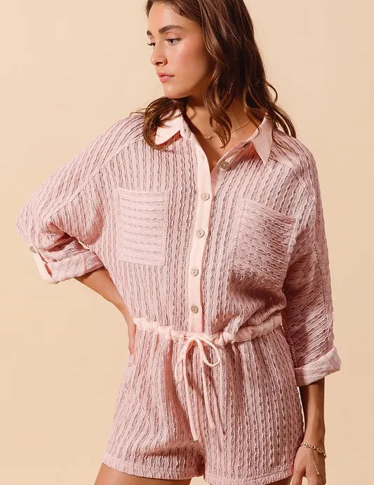 SO ME Textured Knit Button Front Romper | Rompers Daverri Fashions