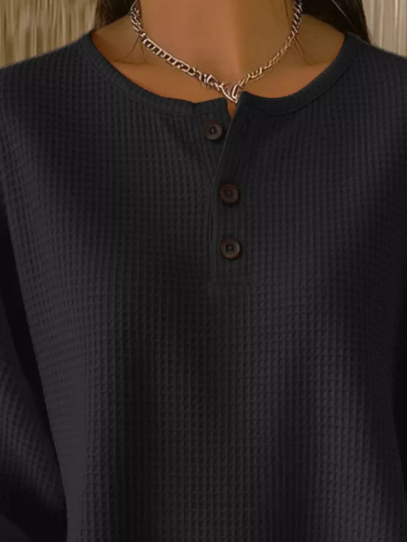 Full Size Waffle Knit Button Detail Top Plus Size | Knit Tops Daverri Fashions