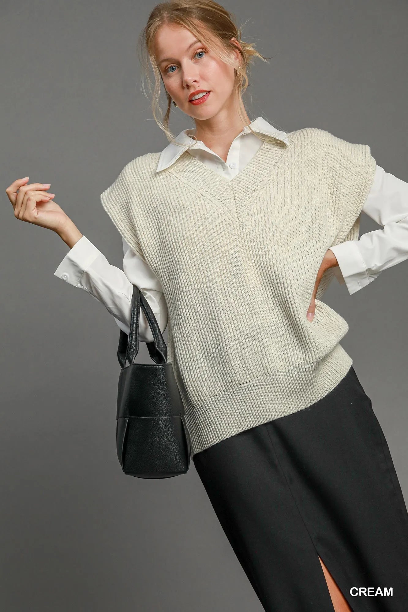 Umgee Oversized V Neck Vest | Daverri Fashions