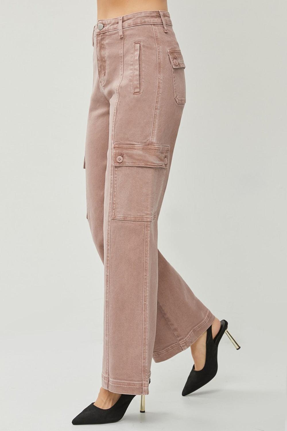 RISEN Full Size High Rise Wide Leg Cargo Jeans | Cargo Jeans Daverri Fashions