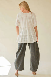 Davi & Dani Ruffled Flared Short Sleeve V Neck Blouse | Blouses Daverri Fashions