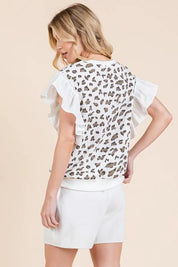 Lime 'N' Chili Ribbed Leopard Print Ruffle Detail Sleeveless Top | Tops Daverri Fashions