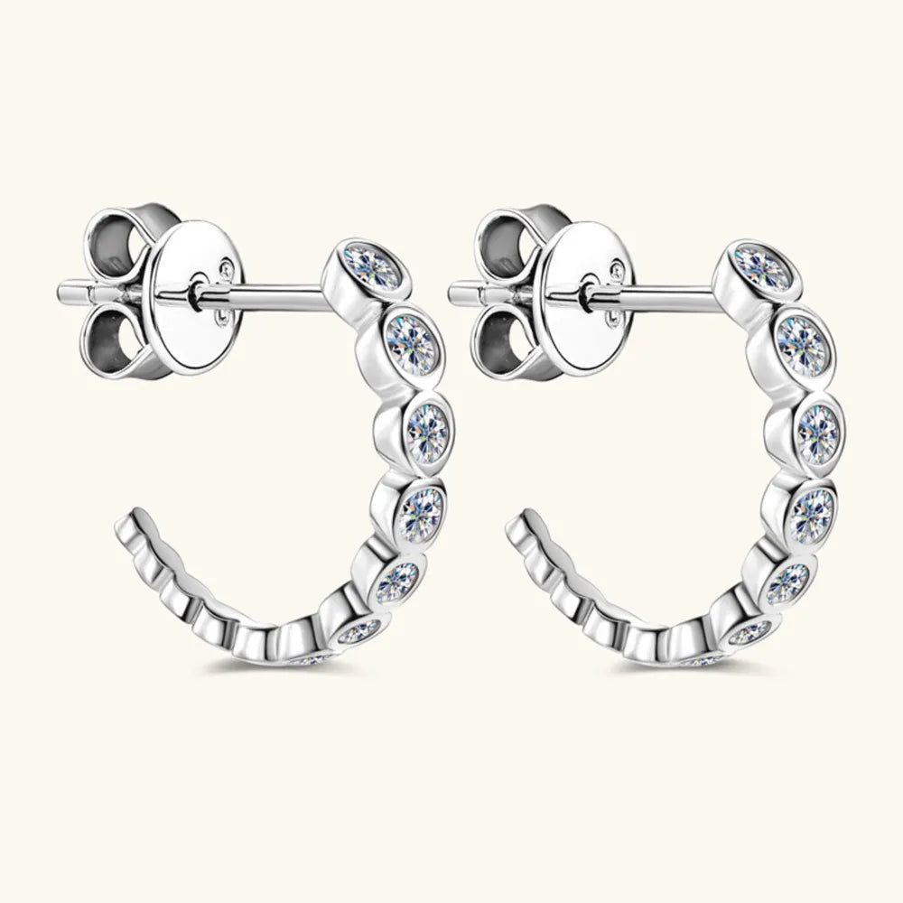 Inlaid Moissanite 925 Sterling Silver C-Hoop Earrings | Sterling Silver Earrings Daverri Fashions