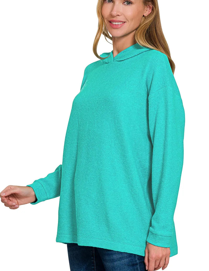 Zenana Hooded Brushed Melange Hacci Sweater | Sweaters Daverri Fashions