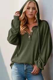 Moss Double Take Full Size Half Button Long Sleeve Hoodie | Hoodies Daverri Fashions