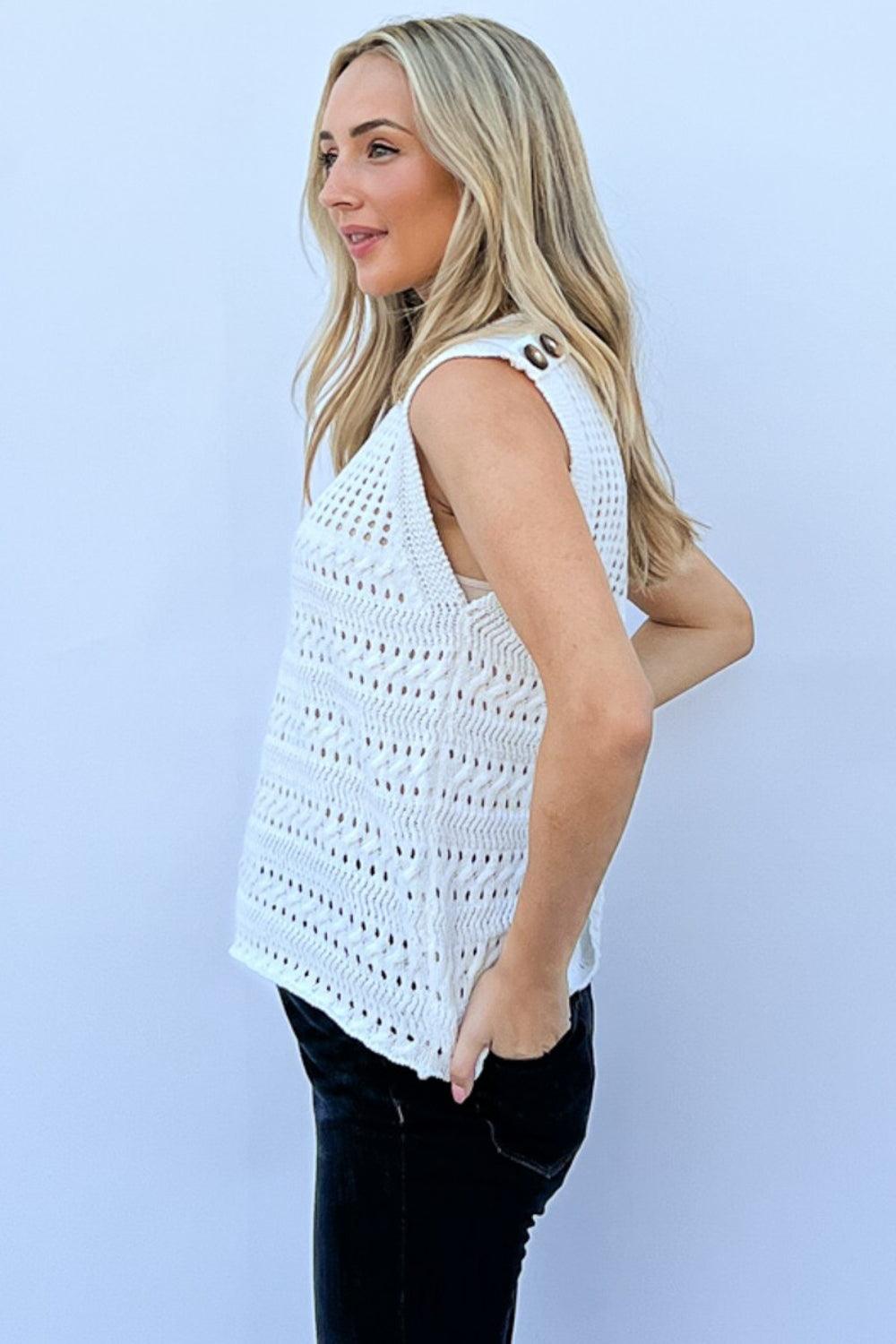 And The Why Hollowed Out Buttoned Tank | Daverri Fashions