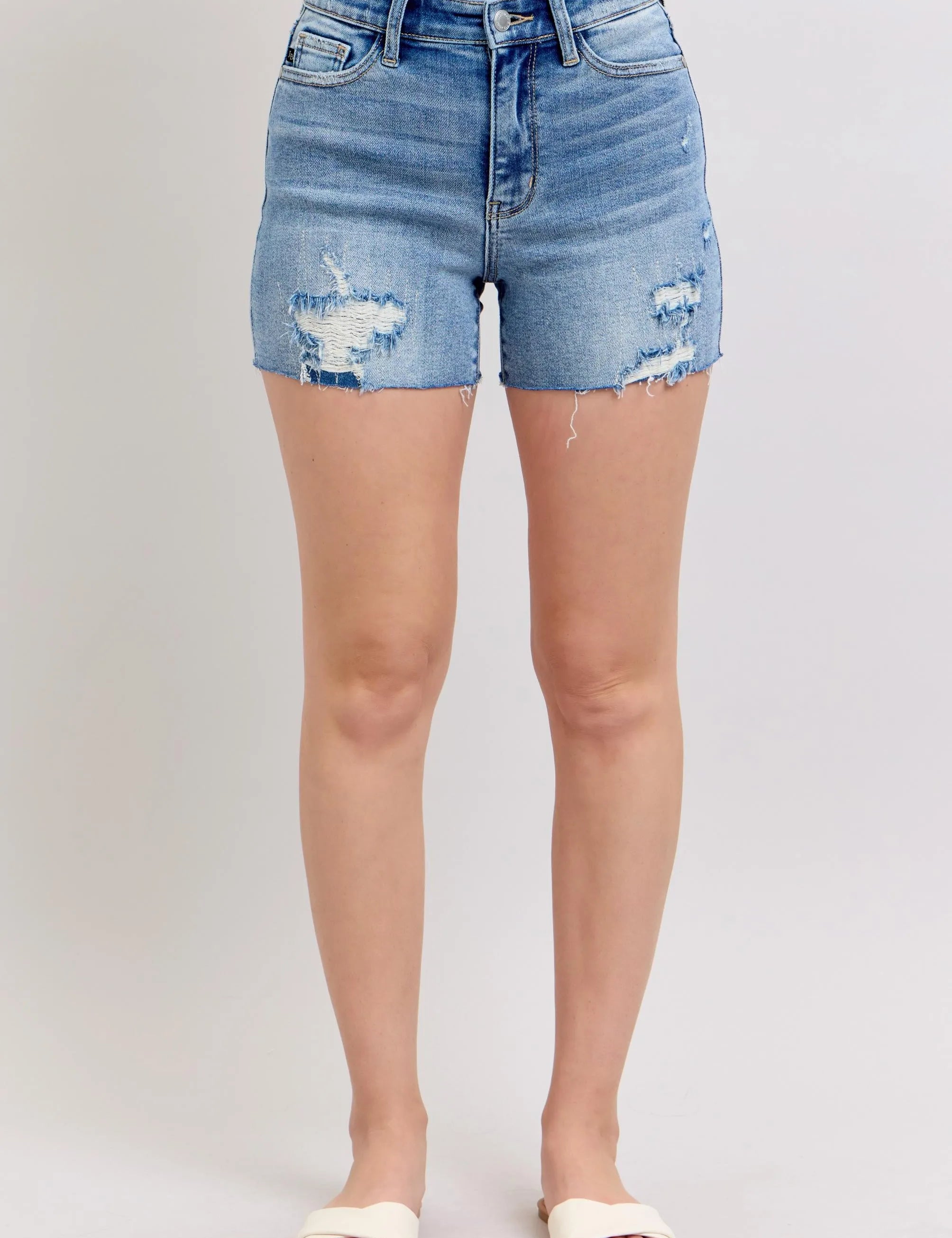 stitch Over Destroy Detail Plus Size | Denim Shorts Daverri Fashions