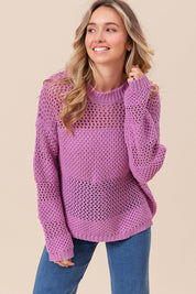 Berry BiBi Openwork Long Sleeve Knit Top | Sweaters Daverri Fashions