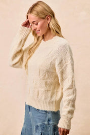 BiBi Checker Board Drop Shoulder Sweater | Sweaters Daverri Fashions