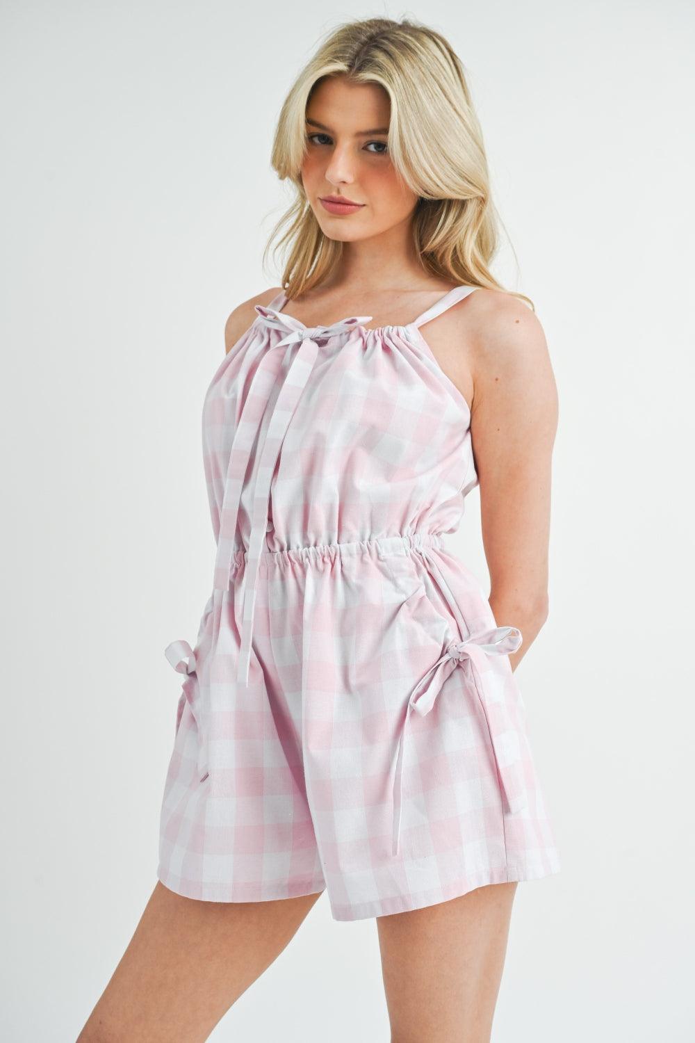 MABLE Plaid Sleeveless Button Down Romper | Daverri Fashions