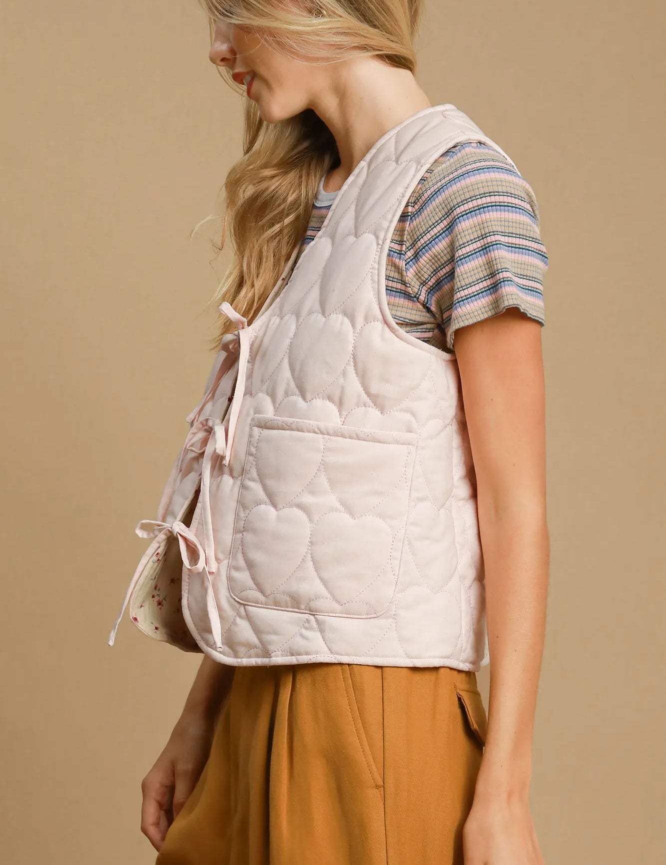 Umgee Heart Quilted Tie-Front Vest | Vests Daverri Fashions