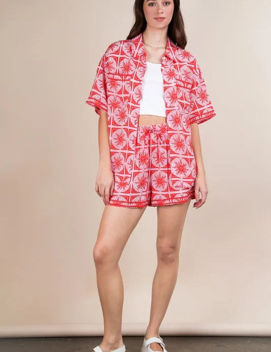 VERY J Tropical Printed Shirt Top and Shorts Set | Outfit Sets Daverri Fashions