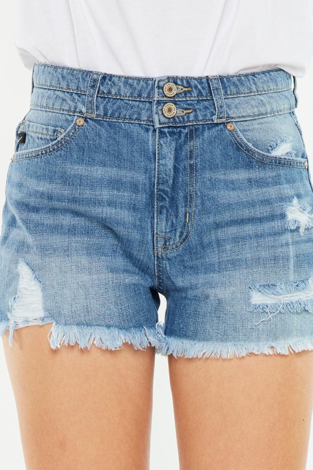 Kancan Full Size High Rise Raw Hem Denim Shorts | Daverri Fashions