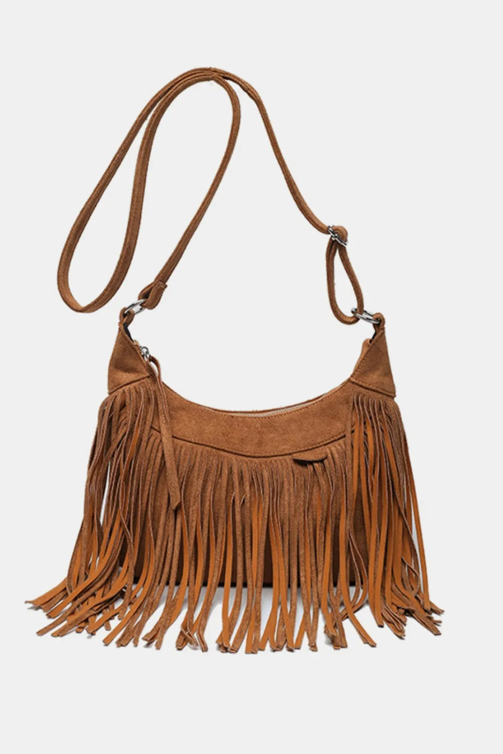 Caramel One Size Suede Fringe Adjustable Strap Shoulder Bag | Handbags Daverri Fashions