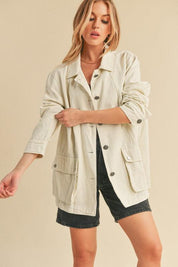 Ivory Aemi + Co Seam Detail Button Up Jacket with Pockets | Jackets Daverri Fashions