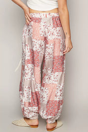 POL Drawstring Floral Patchwork Wide leg Pants | Pants Daverri Fashions