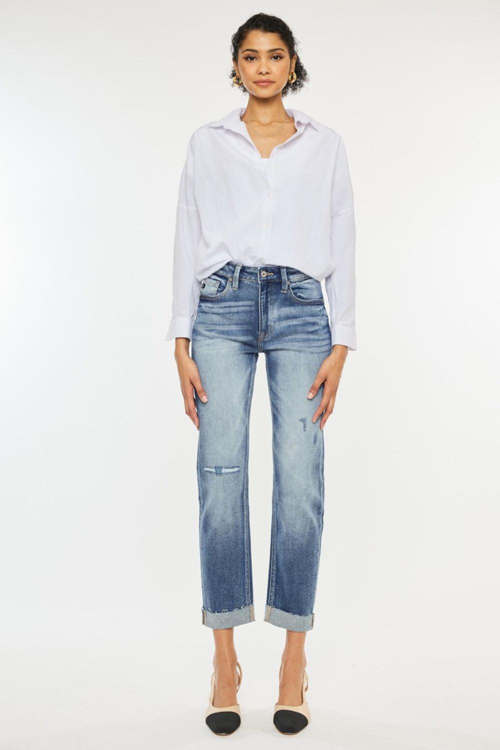 Kancan High Rise Cuffed Straight Jeans | Daverri Fashions