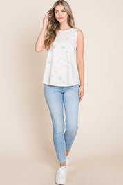 BOMBOM Star Print Round Neck Tank | Tank Tops Daverri Fashions