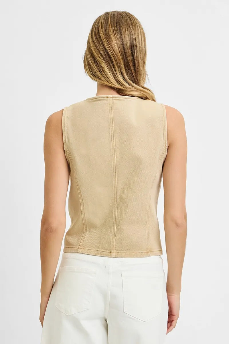 RISEN Full Size V Neck Button Down Vest Plus Size | Daverri Fashions