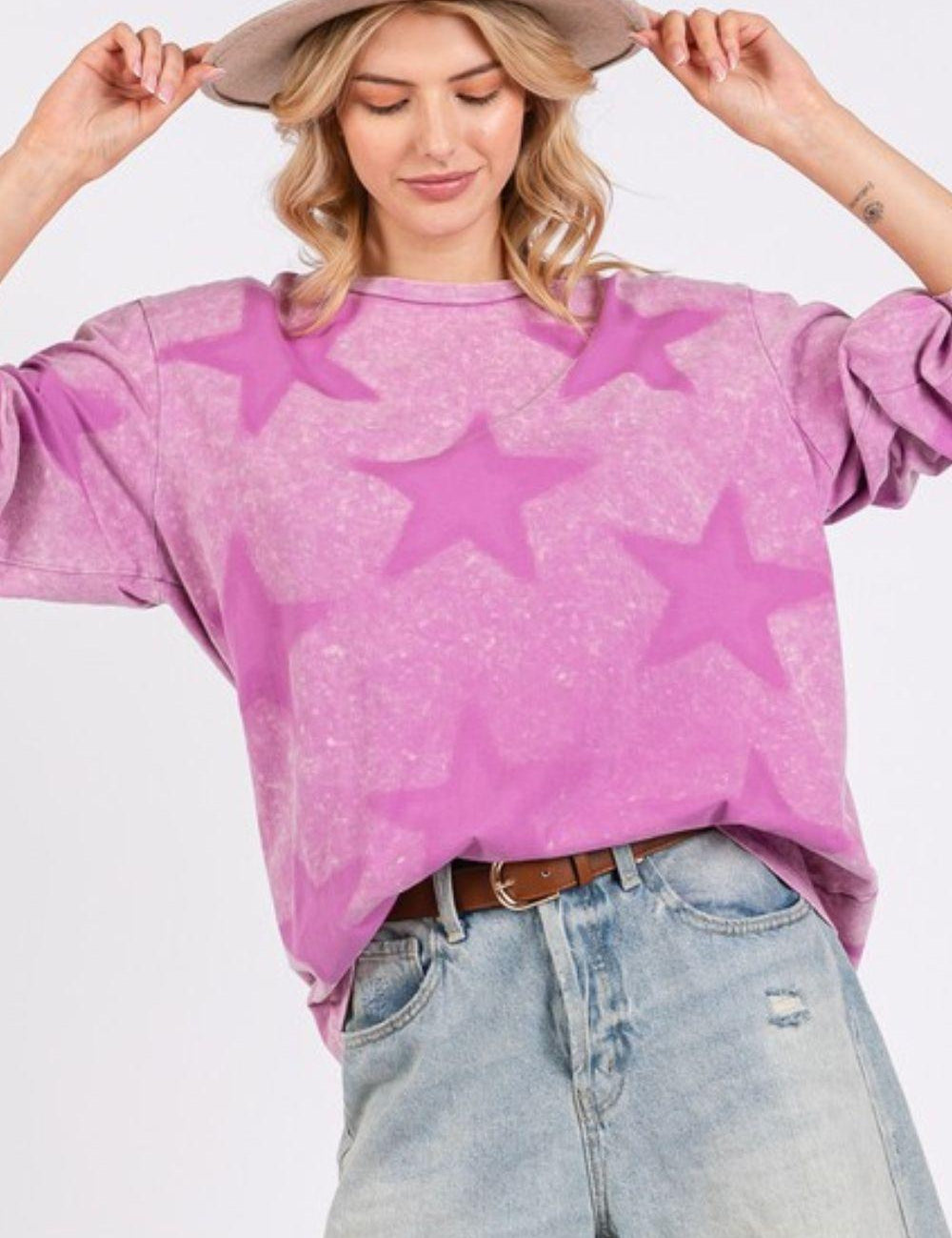 Moonlit Mauve SAGE + FIG Mineral Wash Star Pattern T-Shirt | T-Shirts Daverri Fashions