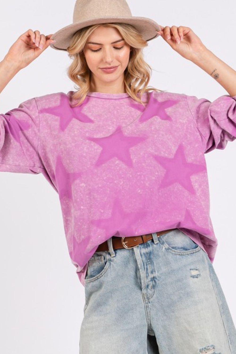 Moonlit Mauve SAGE + FIG Mineral Wash Star Pattern T-Shirt | T-Shirts Daverri Fashions