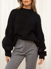 Black Round Neck Dropped Shoulder Sweater | Sweaters Daverri Fashions