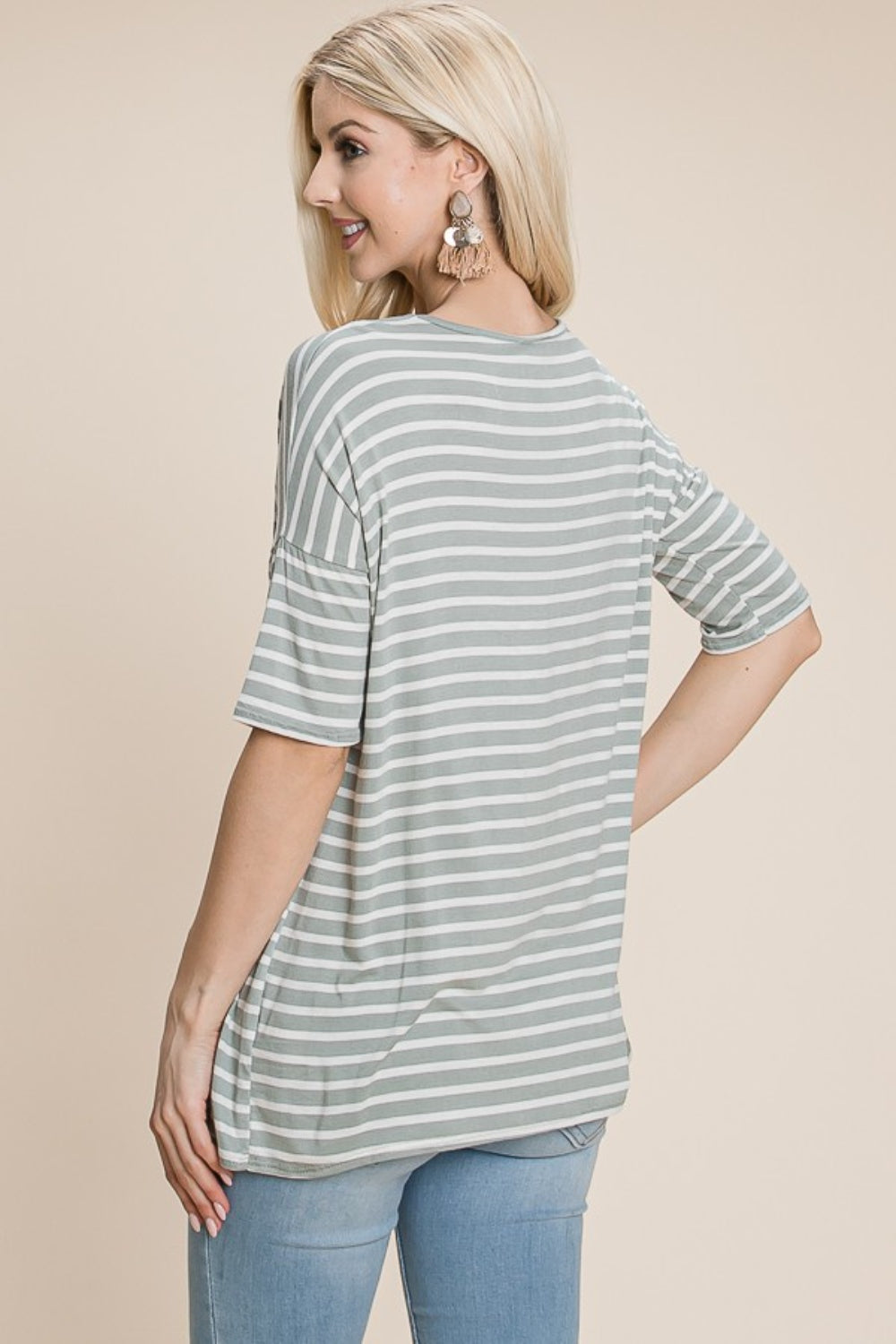 BOMBOM Striped Round Neck T-Shirt | Daverri Fashions
