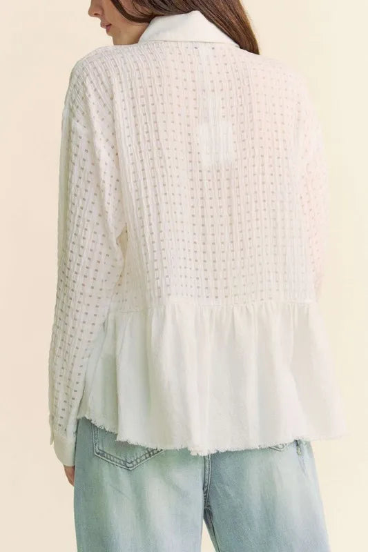 Davi & Dani Garment Washed Jacquard Button Front Shirt | Shirts Daverri Fashions