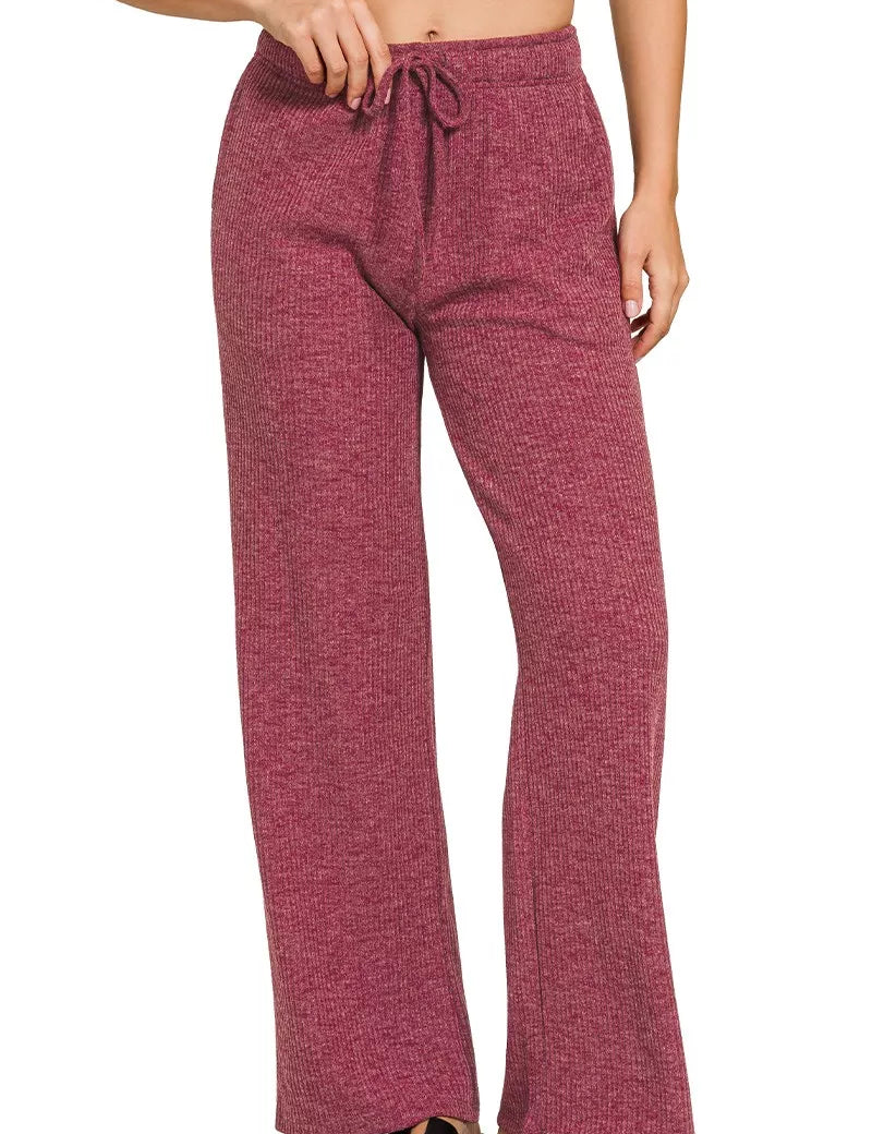 CABERNET Ribbed Drawstring Lounge Pants Cabernet | Loungewear Bottoms Daverri Fashions
