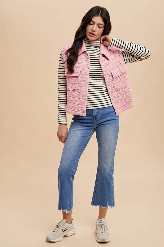 Annie Wear Texture Quilted Snap Down Vest Coat | Vest Jackets Daverri Fashions