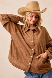 BiBi Corduroy Relaxed Fit Shacket with Back Pleat | Shackets Daverri Fashions