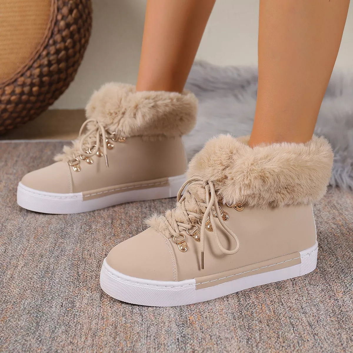 Apricot Round Toe Platform Boots | Boots Daverri Fashions