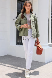 Drawstring Snap Down Dropped Shoulder Denim Jacket | Denim Jackets Daverri Fashions
