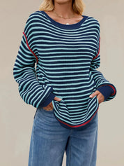 Slit Striped Oversized Sweater | Sweaters Daverri Fashions