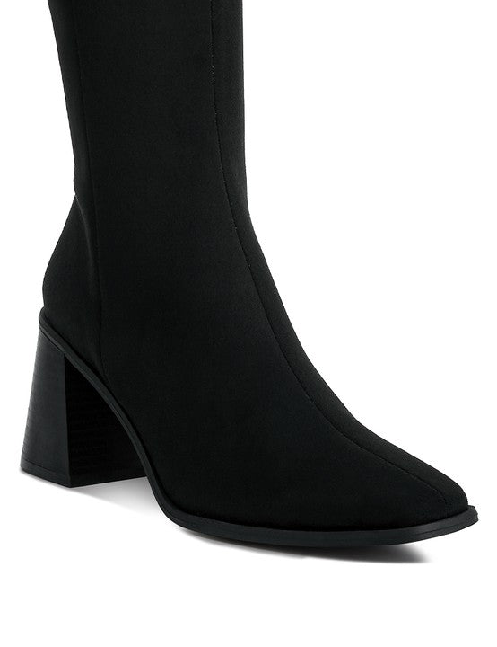 Paytin Faux Leather Block Heel Calf Length Boots | Boots Daverri Fashions