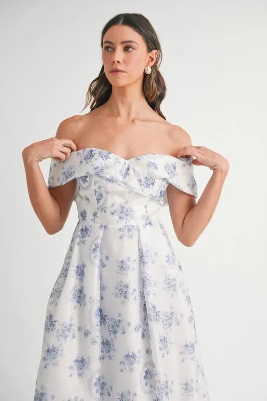MABLE Floral Printed Off Shoulder Maxi Dress | Daverri Fashions
