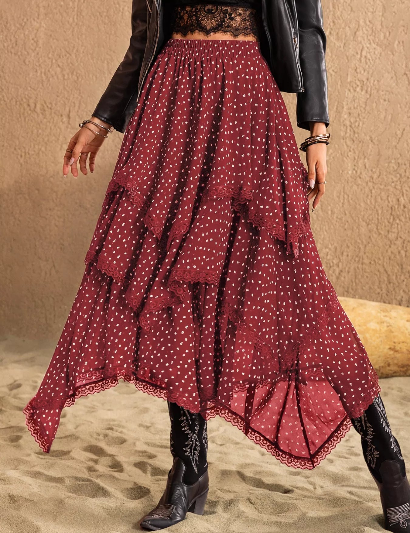 Lace Detail Layered Skirt | Skirts Daverri Fashions