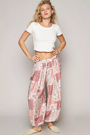 POL Drawstring Floral Patchwork Wide leg Pants | Pants Daverri Fashions