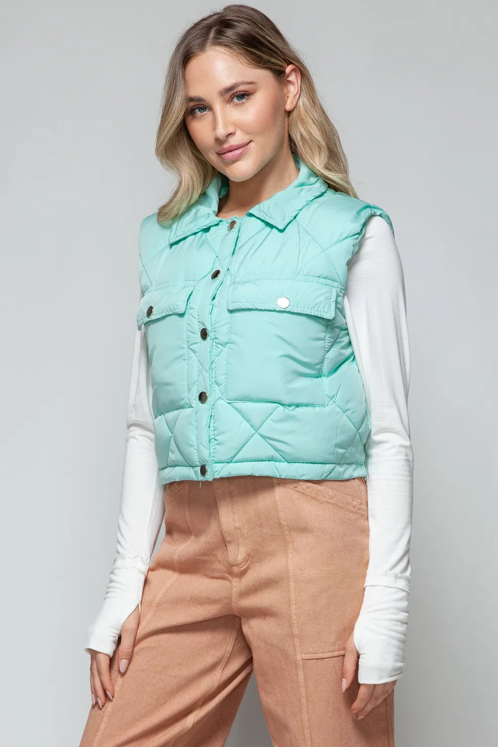 Snobbish Snap Down Quilted Crop Vest | Vest Jackets Daverri Fashions