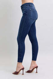 Judy Blue Full Size Mid Rise Skinny Jeans with Raw Hem Plus Size | Daverri Fashions