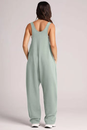 Sage Lovelet Wide Strap Jumpsuit with Pockets | Overalls Daverri Fashions