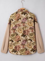 Floral Waffle Knit Patchwork Chest Pockets Buttoned Jacket | Jackets Daverri Fashions