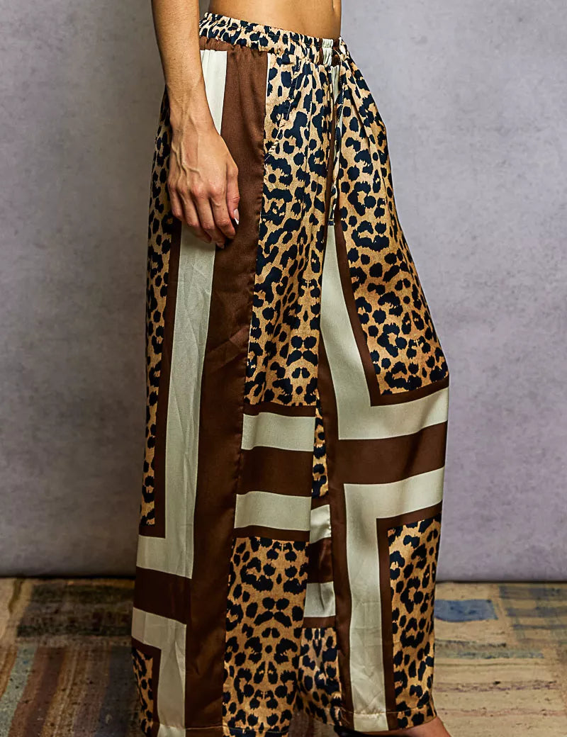 POL Leopard Printed Woven Wide Leg Drawstring Pants | Daverri Fashions