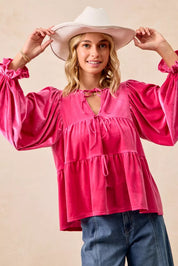BiBi Christmas Theme Velvet Bow Tied Blouse | Blouses Daverri Fashions