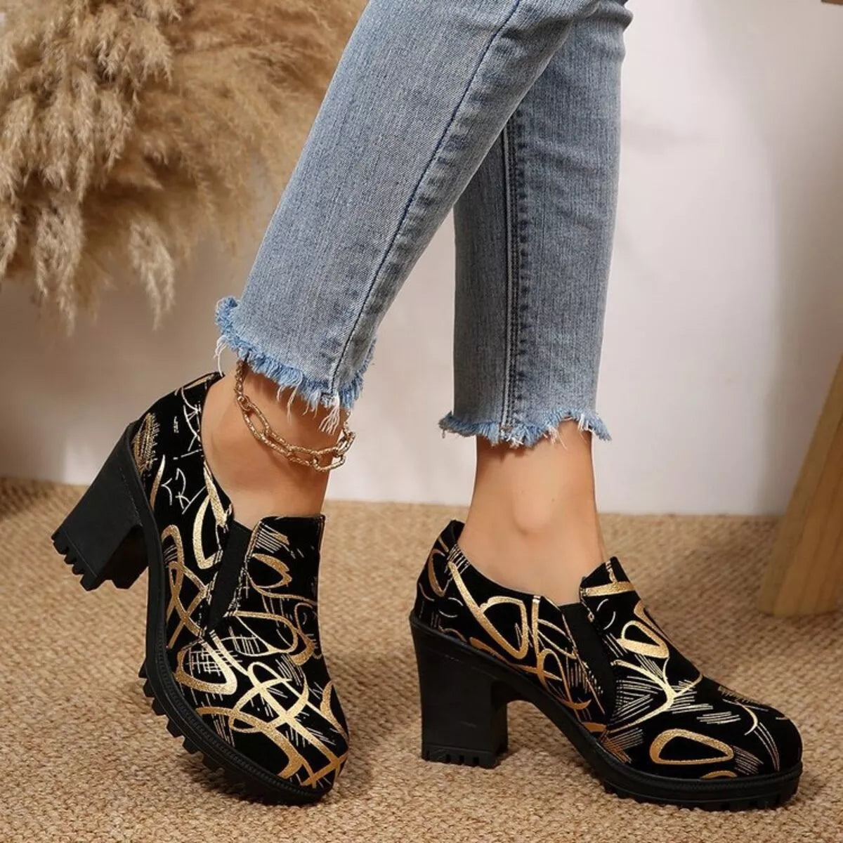 Round Toe Block Heels Pumps | Shoes Daverri Fashions