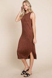 BOMBOM Slit Round Neck Sleeveless Midi Dress | Daverri Fashions