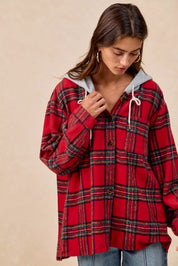 BiBi Brushed Plaid Hooded Jacket | Jackets Daverri Fashions