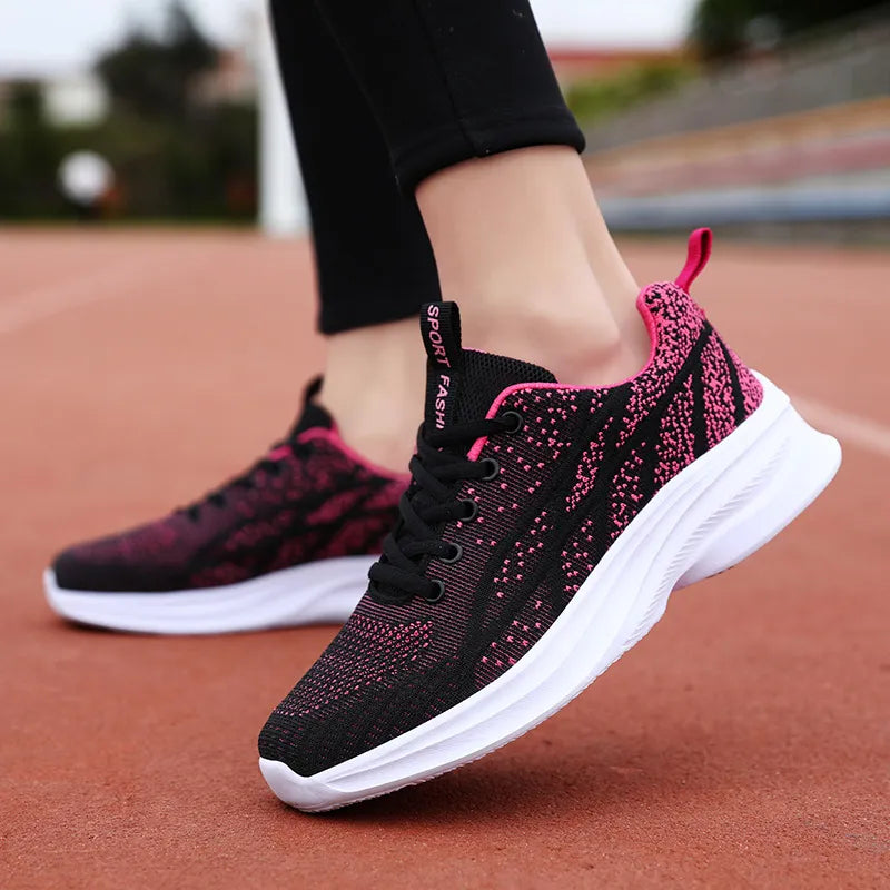 Black Rose Red Breathable Mesh Lace Up Athletic | Sneakers Daverri Fashions